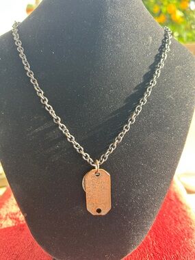 Source Unknown Black Chain Necklace with Rusted Bronze Tag